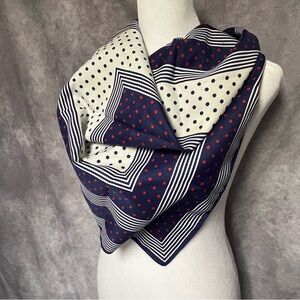 Vintage Navy and White Polka Dot Geometric Scarf Country Club Classic Style‎